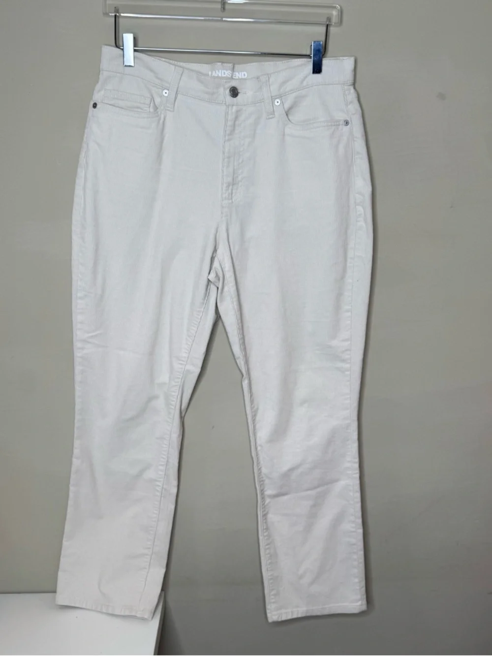 Lands’ End cream Corduroy Pants Petite 12 Stretch Straight Leg Classic - Picture 2 of 11